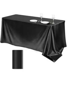 1pc Black Simulated Silk Tablecloth/Solid Satin Tablecloth/Table Runner/Coffee Table Cover For Wedding Banquet - Black - View 1