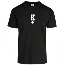 Playera para Hombre 1 Pza Estampado Poker King & Queen para Novios o Parejas San Valentin Día del Amor y la amistad - Negro - Ver 2