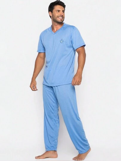 Pijama Bravaa Store Masculino Longo Adulto Manga Curta Calça Meia Estação 035