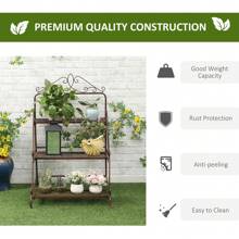 Outsunny 3 Tier Metal Plant Stand, Ladder Flower Pot Display Shelf, Storage Organizer Rack For Indoor Outdoor Patio Balcony Yard - Brown - View 9
