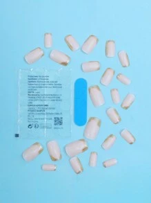 24入中等大小裸色正方形貼式美甲,金箔新設計法式風格假指甲,豪華時尚的女士及女孩們必備的貼式美甲 - 彩色 - 查看 2