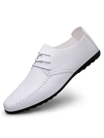 White Lace-Up Wedding Shoes For Men, Groom Shoes, Groomsman Shoes, Casual Vacation Leather Shoes, Soft & Lightweight Loafers, Classic Simple Comfortable Men Leather Shoes, Fashion Business Office Shoes, Durable Driving Shoes