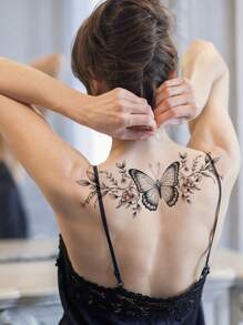 STARTTOOS 1 Bướm Lớn & Hoa Thân Tạm Thời Hình Xăm Dán Ngực, Bụng Và Lưng - Nhiều màu - Xem 1