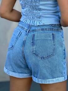 Women Denim Shorts - Medium Wash - View 2