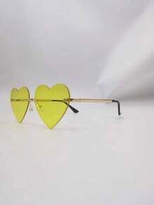 1pc Multicolor Heart Shaped Metal Frame Eyeglasses, Unisex, And Suitable For Daily Use. Made Of Pc Material Cute Beach Accessories For Women Glasses Shades Basics Fall Winter Women Outfits Clothes Business Casual Gifts - Gold - View 20