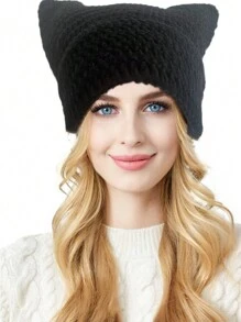 Cute 1pc Women Wool Mix Striped Pattern Casual Beanie - Black - View 2