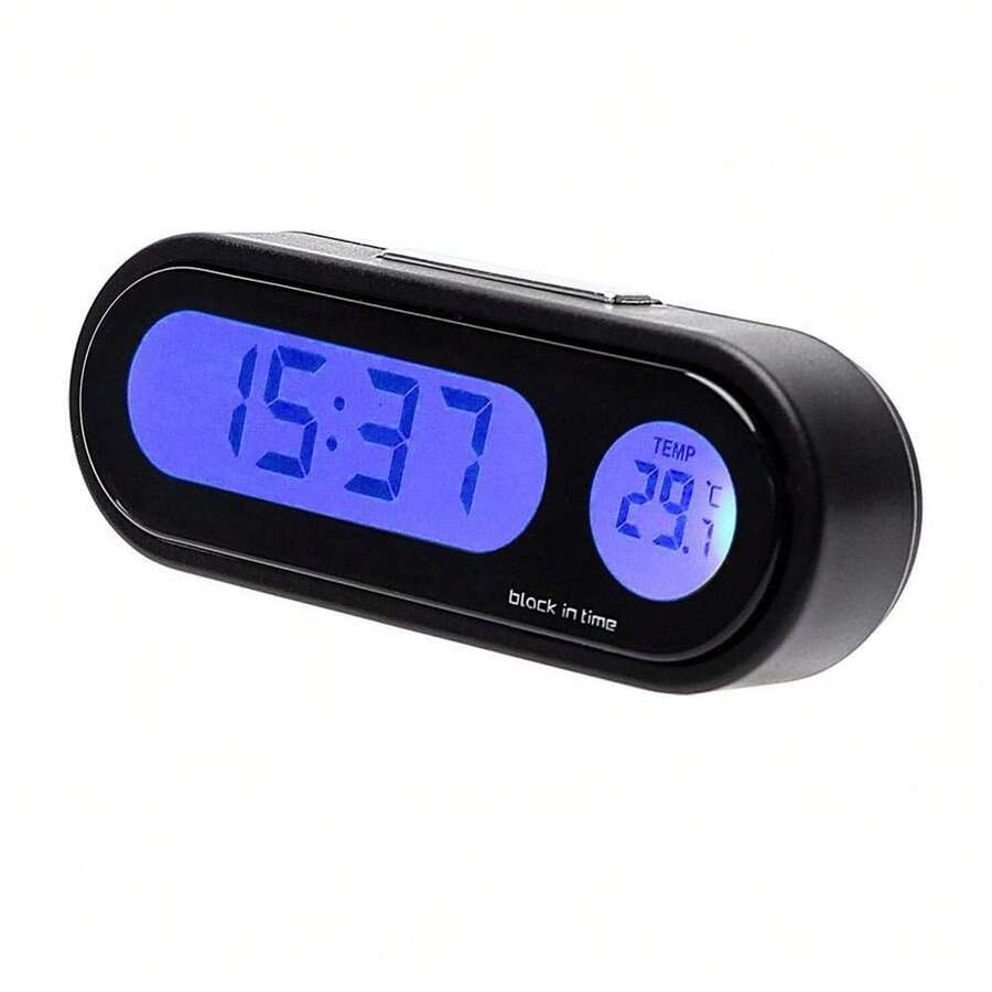 Car Mini Electronic Clock Time Watch Auto Dashboard Clocks Luminous Thermometer Black Digital Display Car Accessories - Black - View 1