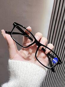 1pc Unisex Simple PC Frame Fashionable Business Style Anti-Eye Fatigue Glasses, Transparent Lens Non-Prescription Glasses Accessories