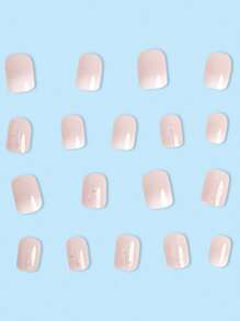 24入組短款方形漸層花紋果凍粉假指甲，升級你的造型，非常適合派對或日常佩戴，壓紙指甲美甲用品