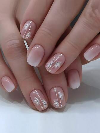 Upgrade Your Look With 24pcs Short Style Square Shape Gradient Floral Pattern Jelly Pink False Nails, Perfect For Parties Or Daily Wear Press On Nails Nail Supplies