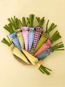 5pcs/Set Easter Artificial Fabric Carrots, Plaid & Carrot Pattern, Colorful Handmade Fill Easter Carrot Holiday Decorations Gifts Birthday Graduation