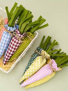 5pcs/Set Easter Artificial Fabric Carrots, Plaid & Carrot Pattern, Colorful Handmade Fill Easter Carrot Holiday Decorations Gifts Birthday Graduation