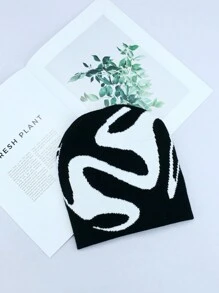 1 chiếc mũ len dệt kim Jacquard chống gió và giữ nhiệt bất đối xứng Unisex, thời trang dạo phố, một cỡ, mùa thu và đông - Nhiều màu - Xem 2