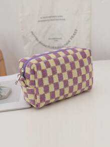 1pc Small Pouch Small Makeup Bag Storage Bag Purse Organizer Toiletry Bag, Woven Material, Miniaturized Hand-Held Makeup Bag, Large Capacity, Portable, New Checkerboard Pattern, Color Block Style, Multiple Colors For You To Choose From Makeup Travel Toiletry Organizer Essentials Gifts Storage Zipper Accessories Nail Bags, Makeup Bag, Vanity, Make Up Bag, Toiletry Bag,Christmas Gifts,Pouch,Travel,Gifts For Women,Women's Necessaire,Travel Essential,Pouch,Clutch / Small Handbag,Necessaire,Makeup Organizer,Makeup Organize,Pouch,Brush Holder,Mini Pouch,Large Capacity Pouch