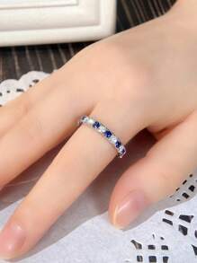 1枚优雅蓝色立方氧化锆戒指，女士婚礼订婚派对珠宝，情人节礼物 - 1# - 查看 5