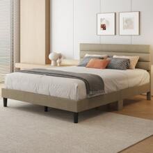 Gunji Queen Bed Frame With Headboard Upholstered Bed No Box Spring Needed, Easy Assemble, Camas Queen Size, Three Size - Màu be - Xem 2
