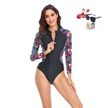 Trajes de Baño Mujer, Trajes de Baño para Mujer Completos Mangas Largas Bañador, Traje de Baño de Una Piezas para Mujer, Traje de baño UPF 50+, Swimwear para Playa Surf Fiesta Piscina Nadar - Rojo - Ver 1