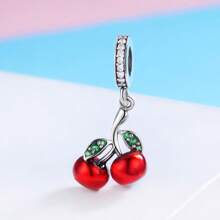 WOSTU 1 Pieza Colgante De Cuentas De Amuleto De Frutas Coloridas De Plata De Ley 925 Con Series De Piña, Aguacate, Fresa Linda, Manzana Roja Y Cereza Dulce Para Mujeres Hacer Pulseras Y Collares De Joyería Alta