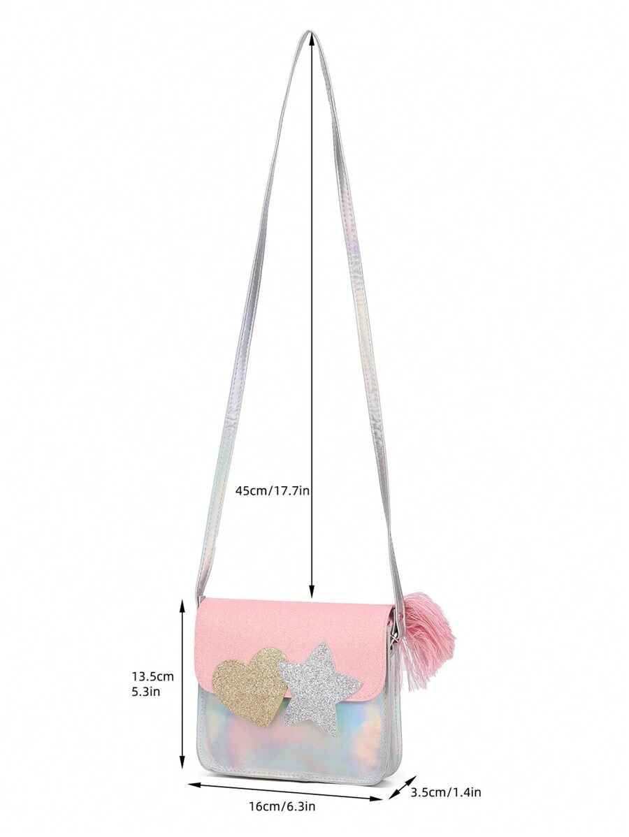 Cute Mini Clamshell Square Bag, Cross Body Bag With Stars And Hearts Design, Girls Everything Casual Handbag