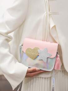 Cute Mini Clamshell Square Bag, Cross Body Bag With Stars And Hearts Design, Girls Everything Casual Handbag