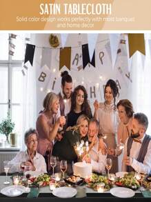 1pc Black Simulated Silk Tablecloth/Solid Satin Tablecloth/Table Runner/Coffee Table Cover For Wedding Banquet - Black - View 6