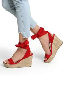 Women's Platform Wedges  Sandals Open Toe Espadrilles Tie Lace Up Cute Fashion Ankle Strap  Dressy Summer Shoes - 紅色 - 查看 8