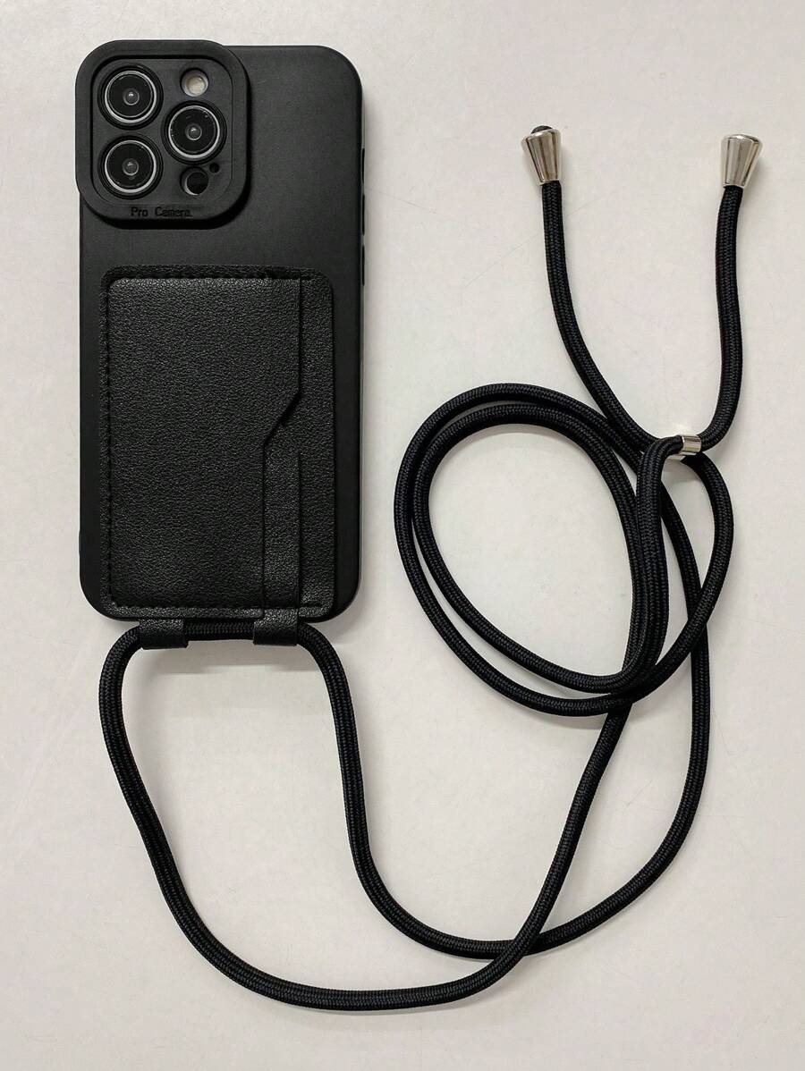 1pc Card Case Style Hanging Rope Strap/Shoulder Strap/Lanyard, 1pc Sand Pink/Pale Pink/Lotus Root Powder Color Resin Angel Eye Straight Edge Craft Supplies Material Protective Phone Case Compatible With Apple/Redmi/VIVO/Infinix/OPPO/Reno/Realme Waterproof Shockproof Anti-Fall Scratch Resistant - Black - View 1