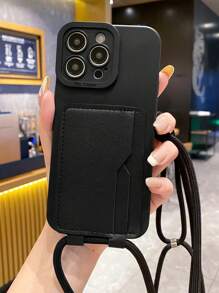 1pc Card Case Style Hanging Rope Strap/Shoulder Strap/Lanyard, 1pc Sand Pink/Pale Pink/Lotus Root Powder Color Resin Angel Eye Straight Edge Craft Supplies Material Protective Phone Case Compatible With Apple/Redmi/VIVO/Infinix/OPPO/Reno/Realme Waterproof Shockproof Anti-Fall Scratch Resistant - Black - View 3