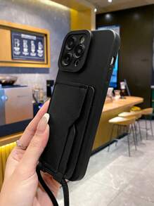 1pc Card Case Style Hanging Rope Strap/Shoulder Strap/Lanyard, 1pc Sand Pink/Pale Pink/Lotus Root Powder Color Resin Angel Eye Straight Edge Craft Supplies Material Protective Phone Case Compatible With Apple/Redmi/VIVO/Infinix/OPPO/Reno/Realme Waterproof Shockproof Anti-Fall Scratch Resistant - Black - View 5