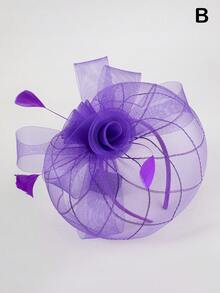 1頂女士羽毛花網手工禮帽,茶會、生日、賽馬、新娘禮帽、德比帽,附帶髮箍,優雅 - New style - 查看 6