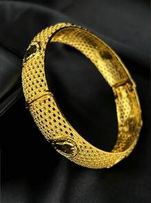 阿拉伯飾品dubai 24k鍍金合金手鐲,婚禮手鐲非洲豪華女性硬手環吸引力阿拉伯手飾品 - 金色 - 查看 1