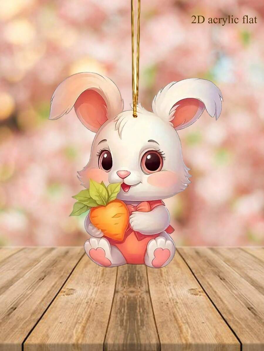 1入復活節黃色胡蘿蔔兔亞克力雙面掛飾與金繩,是一個好的復活節禮物和裝飾,適用於汽車後視鏡,背包,家庭聚會,日常使用,也適合作為禮品卡 - 彩色 - 查看 1