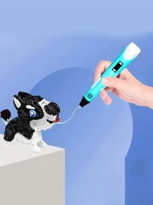 [Random Color Of Materials] 3d Printing Pen With Display- Including 3d Pen, 3 Initial Pla Filament Colors, Templates & Guide Book, Usb Charger - Blue - View 3