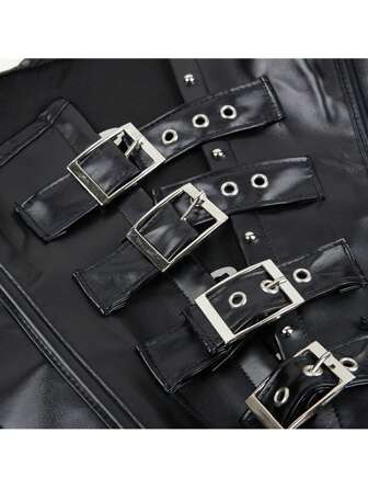 1st Kvinnors Halter Neck PU Läder Midja Bantning Korsett Top