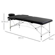HOMCOM Table de massage pliable lit de massage portable + housse de transport charge max. 225 Kg hauteur réglable structure en alliage d'aluminium 185 x 70 cm noir - Noir - Voir 2
