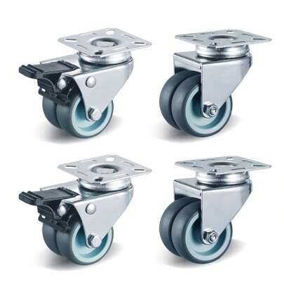 Pakiet 4 podwójnych rycynów z hamulcem, 50 mm, rycałów transportowych, meblów z hamulcem, do 400 kg, rycałów krzeseł plażowych, ciężkich rycałów, 360 ° Rotatable, bez hałasu (2 kastry hamulcowe, 2 obrotowe