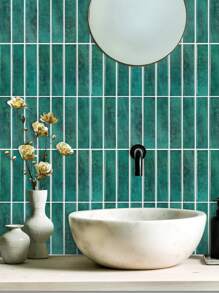 3d綠色直線馬賽克自粘式後擋板,廚房後擋板磁磚,廚房浴室自粘式磁磚,更厚及防水 - 彩色 - 查看 1