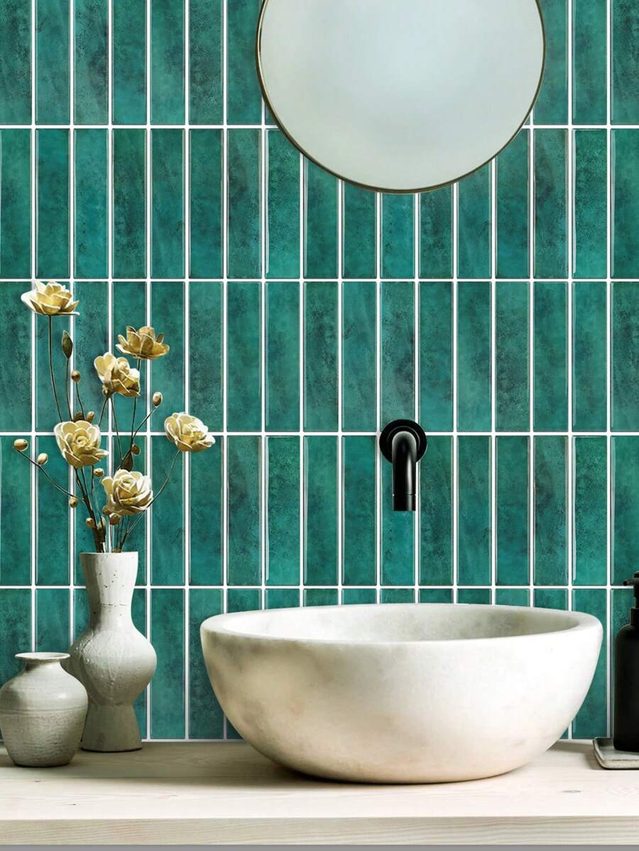 3d綠色直線馬賽克自粘式後擋板,廚房後擋板磁磚,廚房浴室自粘式磁磚,更厚及防水 - 彩色 - 查看 1