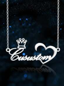 1入組不鏽鋼個性化定制名字項鍊，適用於女性、媽媽、姐妹、女孩、母親節、愛心，可選擇1-12個字母和數字進行定制的鈦鋼項鍊，適用於情人節、生日、紀念日、畢業等高端禮品 - 銀色 - 查看 3