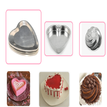 KIT 3 FORMAS DE BOLO DE NOVELA COM FORMA DE BOLO CORAÇÃO BALLERINE + VULCÃO ESPIRAL + CORAÇÃO RETO N.3 ALUMÍNIO POLIDO PROFISSIONAL
