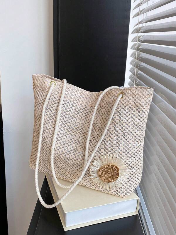 حقيبة كتف نسائية محبوكة بسعة كبيرة، محفظة خريفية عصرية جديدة 2024 عملية وأنيقة