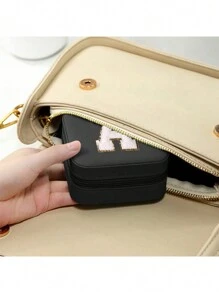 1PC Towel Embroidered Letter Sticker Jewelry Box, The Best Gift For Girlfriends, Earring Necklace Ring Storage Box, Display Desk Drawer, Bracelet Ear Tail Jewelry Bracket, PVC Leather Waterproof Jewelry Box Storage Device, Multi Grid Jewelry Accessories, Female Initials A To Y Birthday Gifts, For Mothers, Female Gifts (Zipper Random) Makeup Bag Makeup Bags Makeup Organizer Make Up Organizer Makeup Storage Make Up Bag