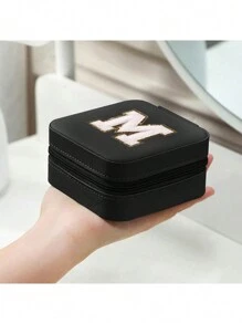 1PC Towel Embroidered Letter Sticker Jewelry Box, The Best Gift For Girlfriends, Earring Necklace Ring Storage Box, Display Desk Drawer, Bracelet Ear Tail Jewelry Bracket, PVC Leather Waterproof Jewelry Box Storage Device, Multi Grid Jewelry Accessories, Female Initials A To Y Birthday Gifts, For Mothers, Female Gifts (Zipper Random) Makeup Bag Makeup Bags Makeup Organizer Make Up Organizer Makeup Storage Make Up Bag