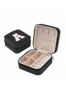 1PC Towel Embroidered Letter Sticker Jewelry Box, The Best Gift For Girlfriends, Earring Necklace Ring Storage Box, Display Desk Drawer, Bracelet Ear Tail Jewelry Bracket, PVC Leather Waterproof Jewelry Box Storage Device, Multi Grid Jewelry Accessories, Female Initials A To Y Birthday Gifts, For Mothers, Female Gifts (Zipper Random) Makeup Bag Makeup Bags Makeup Organizer Make Up Organizer Makeup Storage Make Up Bag