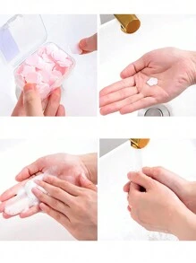 2pcs Disposable Soap Sheets - Portable Antibacterial Mini Hand Washing Paper Soap With Flower Petal Case For Students And Children - Pink - View 3