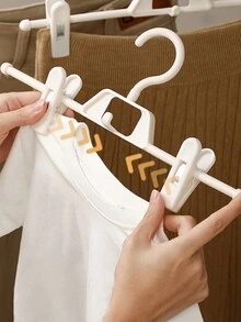 1入、5入、10入連接無縫衣夾衣櫥兩用衣架,可疊放節省空間多功能褲子夾架 - 白色 - 查看 3