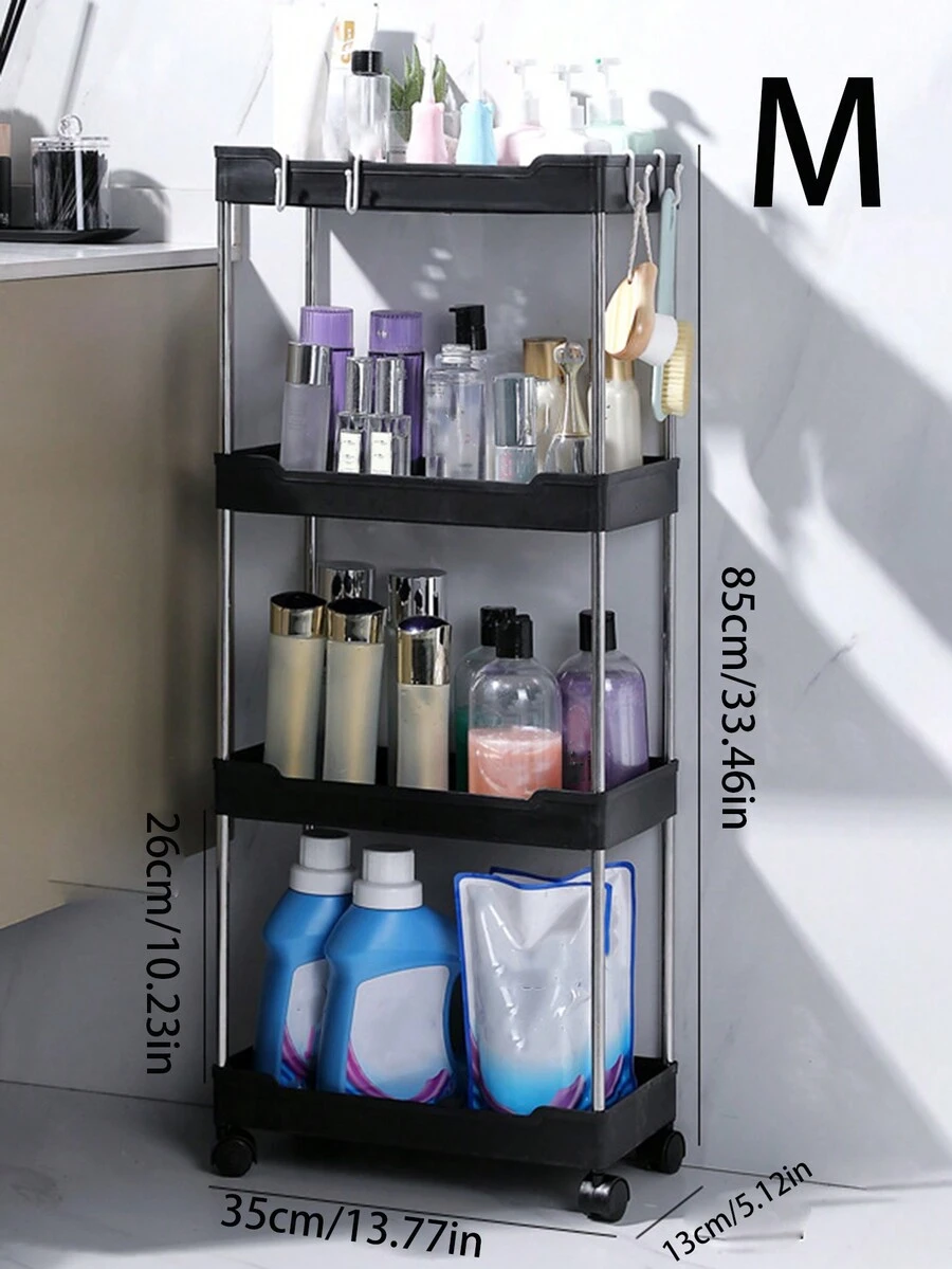 1pc Multi-Layer Storage Wheels Rack For Bathroom, Toilet, Kitchen - Black - View 1