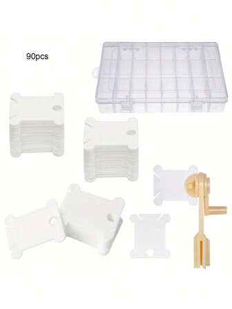 90pcs/120pcs Set Plastic Cross Stitch Bobbins Plastic Embroidery Floss Bobbins Organizer Box For Cross Stitch Craft DIY Sewing Storage