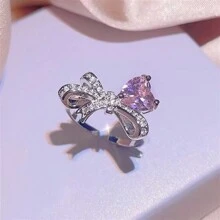 4 peças/conjunto de colar, anel e brincos de nó de laço em forma de coração rosa, leve e luxuoso. Presente ideal para mulheres usarem em ocasiões diárias e também para o dia dos namorados para dar à namorada. Dia dos namorados, mãe, mãe, dia das mães, presente