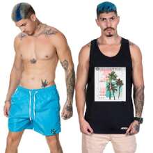 Kit Camiseta Regata Short Needstar Masculino Praia Verão Academia Passeio Califórnia
